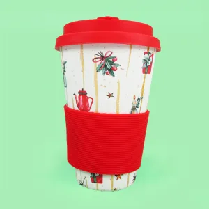 Eco-Friendly Reusable Plant Fiber 14 oz Travel Mug with Christmas Vintage Red Truck Barnyard Style Design