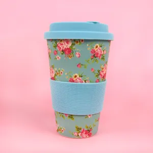 Eco-Friendly Reusable Plant Fiber Travel Mug with Blue Floral Design