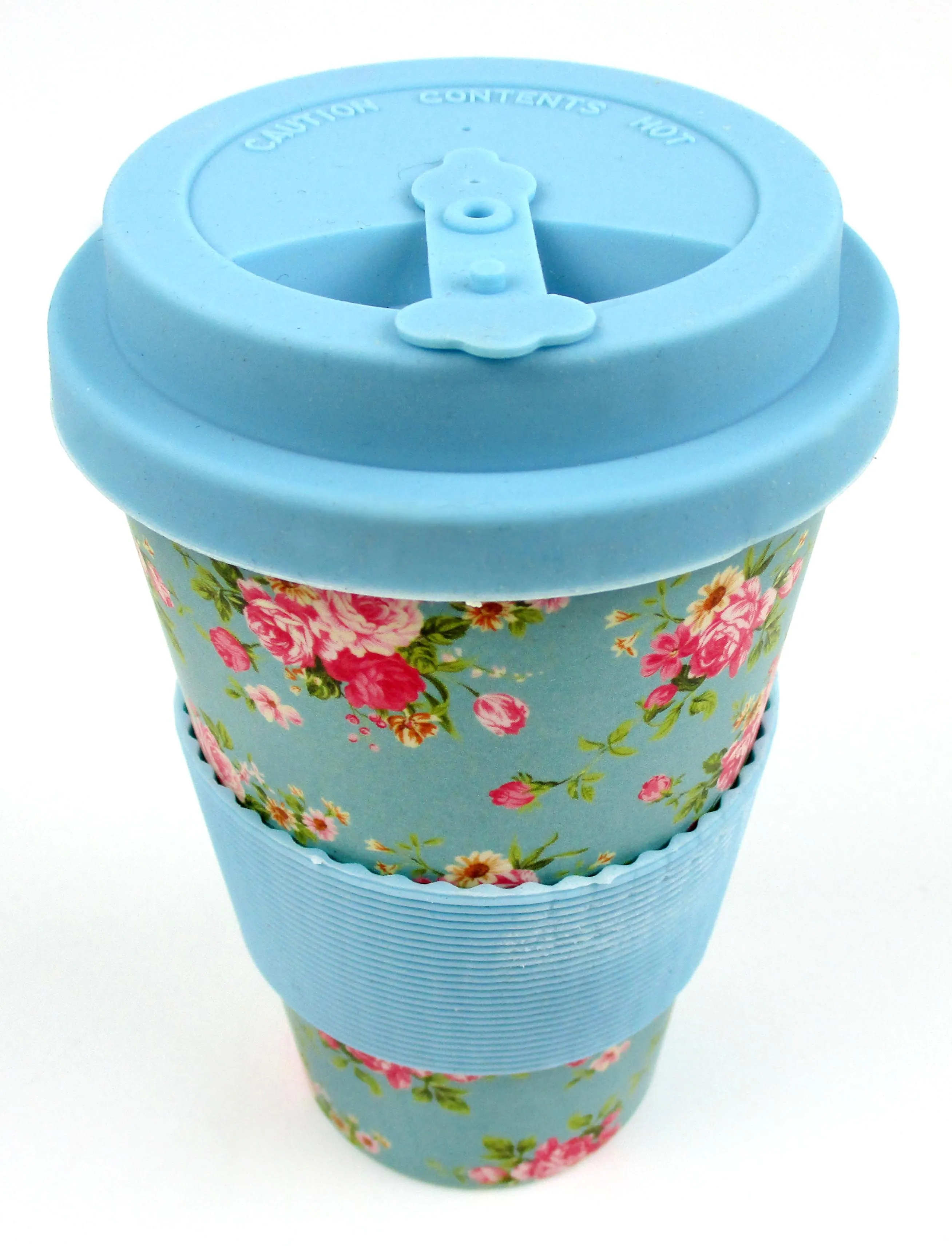 Eco-Friendly Reusable Plant Fiber Travel Mug with Blue Floral Design