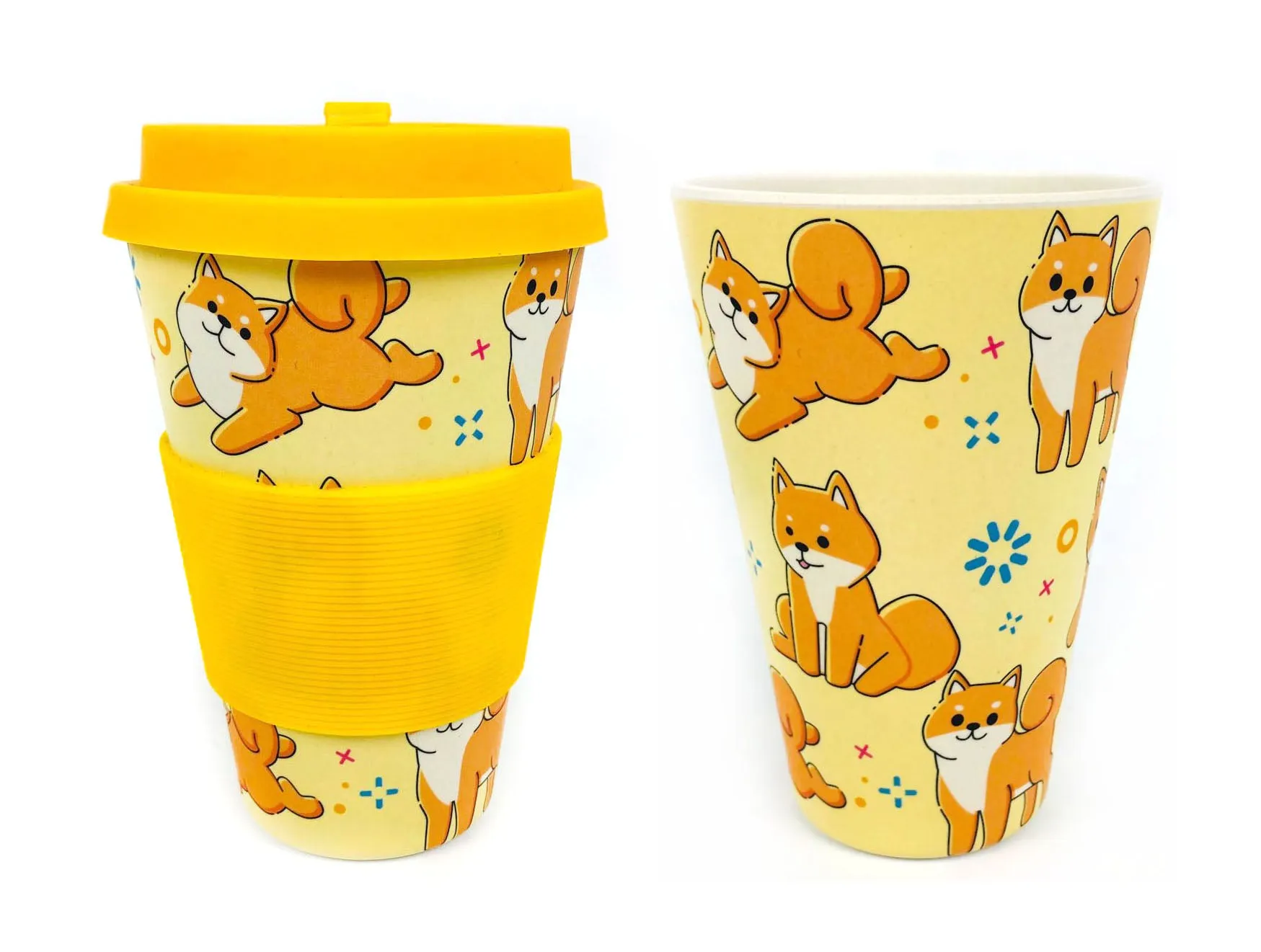 Eco-Friendly Reusable Plant Fiber Travel Mug with Shiba Inu Dog Design