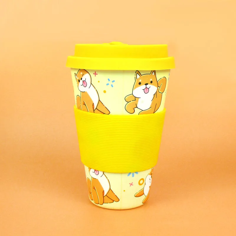 Eco-Friendly Reusable Plant Fiber Travel Mug with Shiba Inu Dog Design