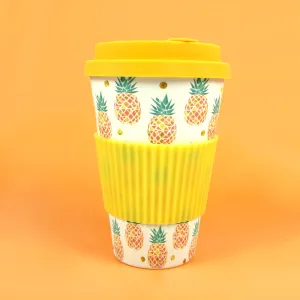 Eco-Friendly Reusable Plant Fiber Travel Mug with Tropical Pineapple Design