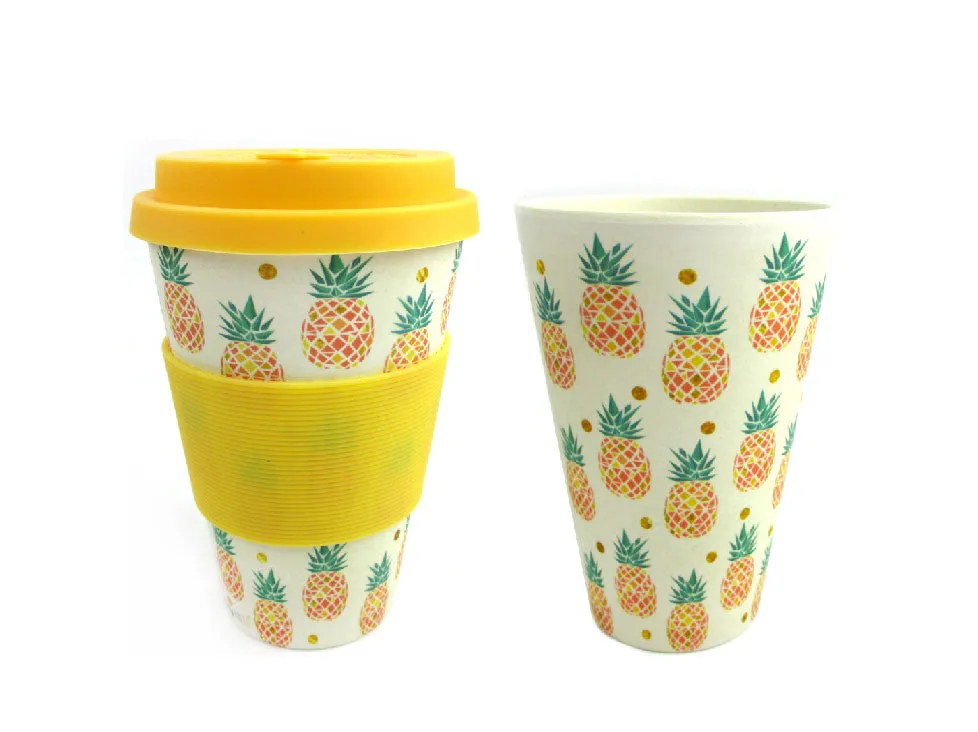 Eco-Friendly Reusable Plant Fiber Travel Mug with Tropical Pineapple Design