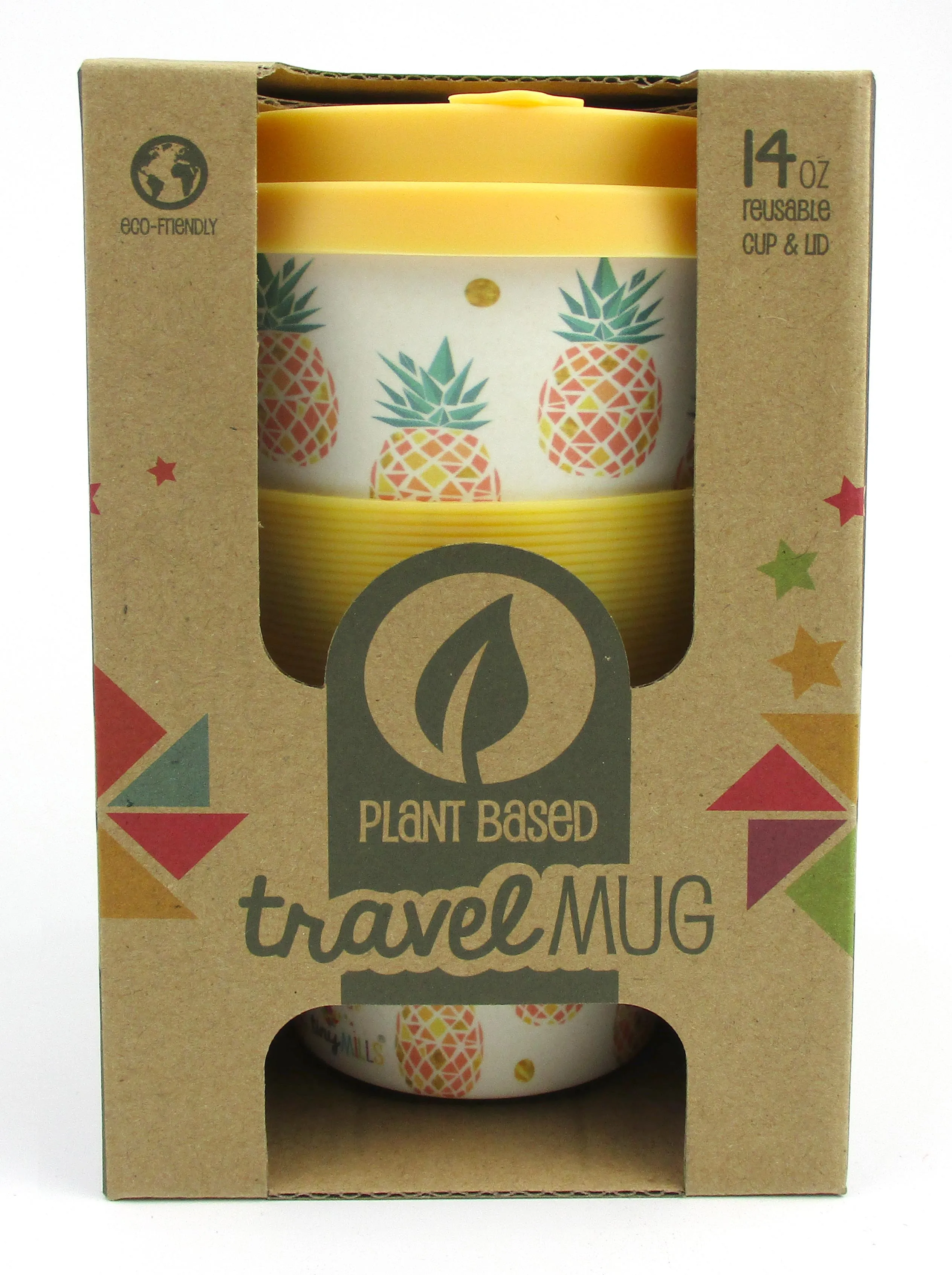 Eco-Friendly Reusable Plant Fiber Travel Mug with Tropical Pineapple Design