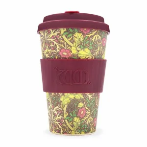 Ecoffee Cup WM Morris Seaweed with Maroon Lid 14oz