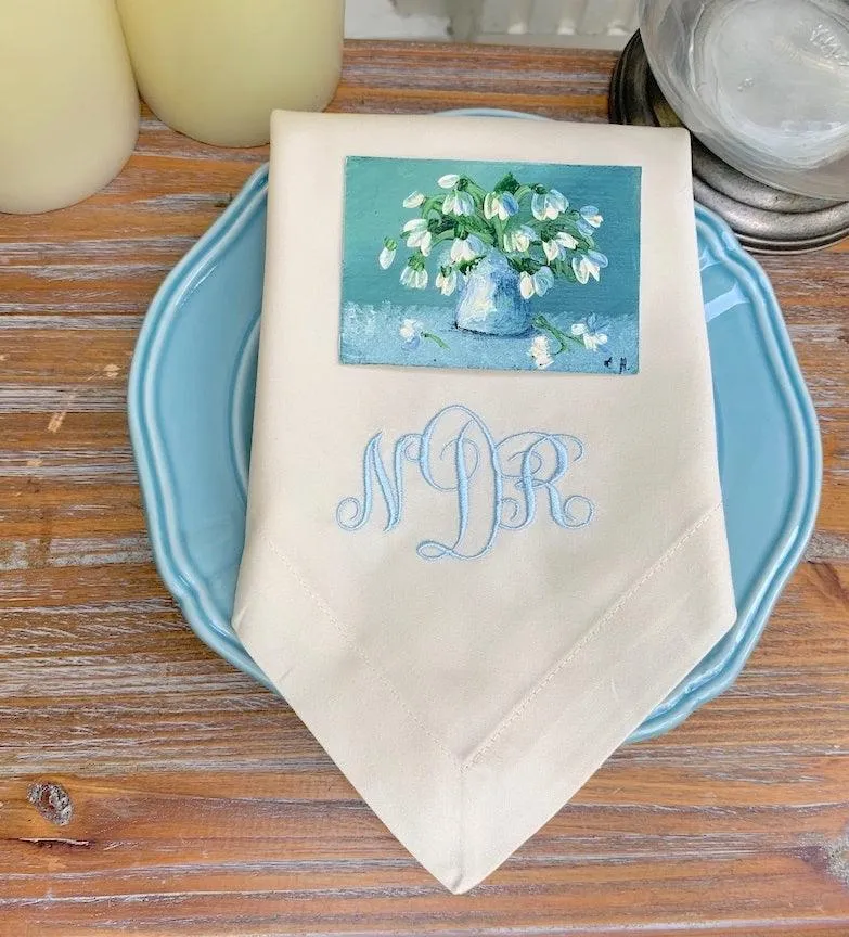 Ella Monogrammed Embroidered Cloth Napkins - Set of 4 napkins