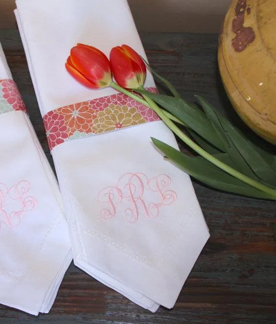 Ella Monogrammed Embroidered Cloth Napkins - Set of 4 napkins