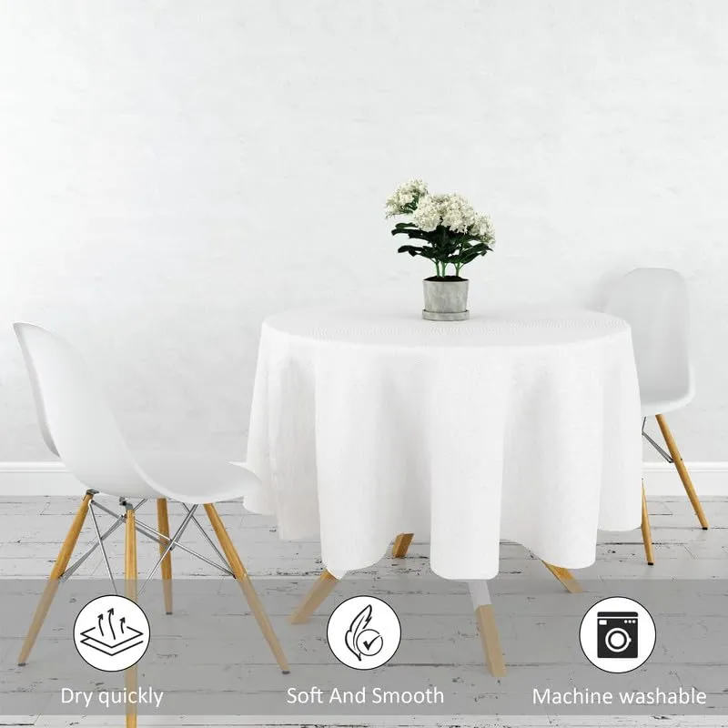 Encasa XO White Damask 4.6 ft Table Cloth in 100% Cotton - 5 Star Hotel & Restaurant Category Luxury Dining, Without Jacquard Design, Rich & Elegant Twill Fabric Gives Stiffness, Washable