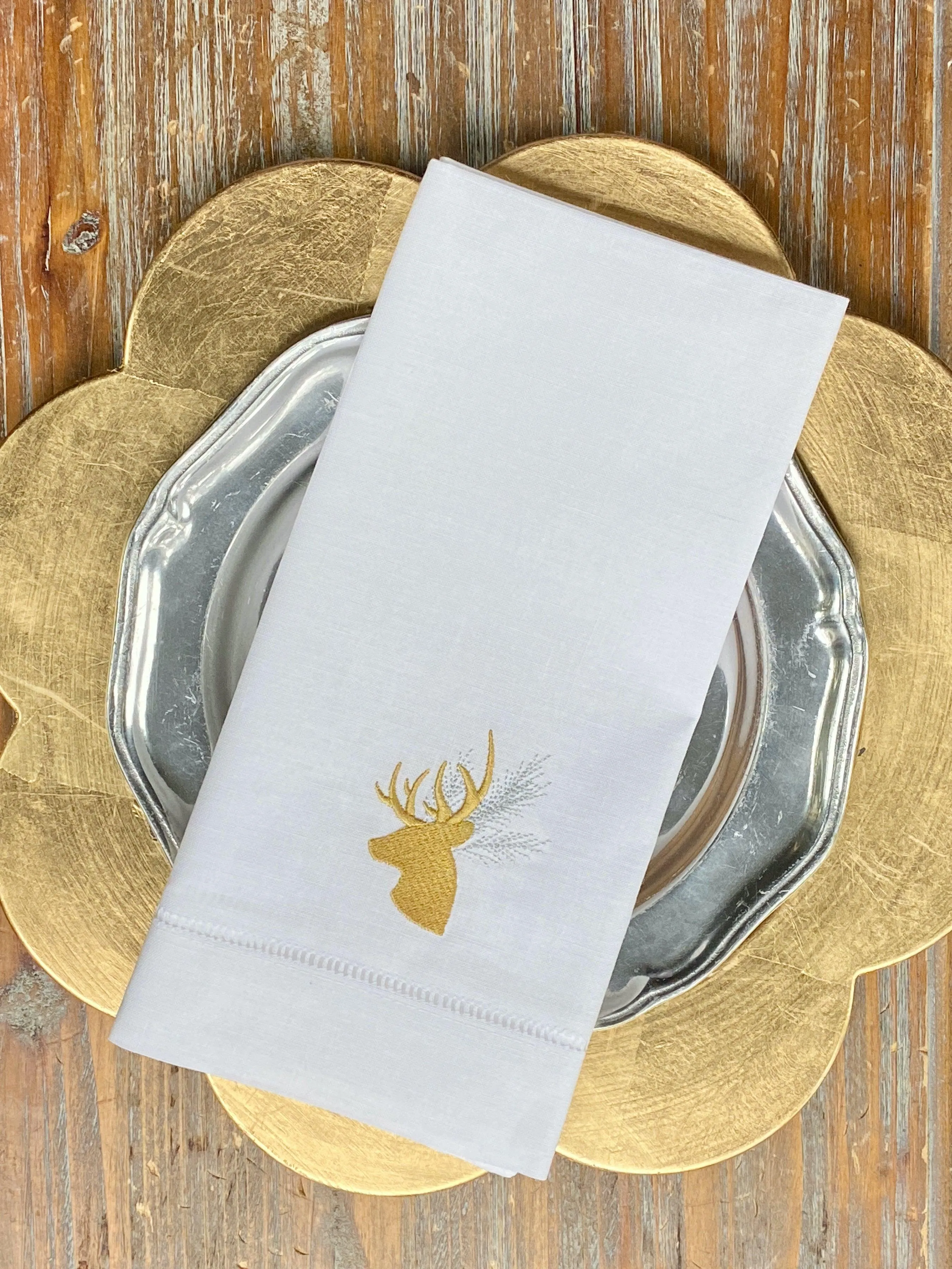 Evergreen Deer Embroidered Cloth Napkins - Set of 4 napkins