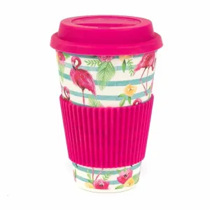 Flamingo Floral Bamboo Eco Travel Mug