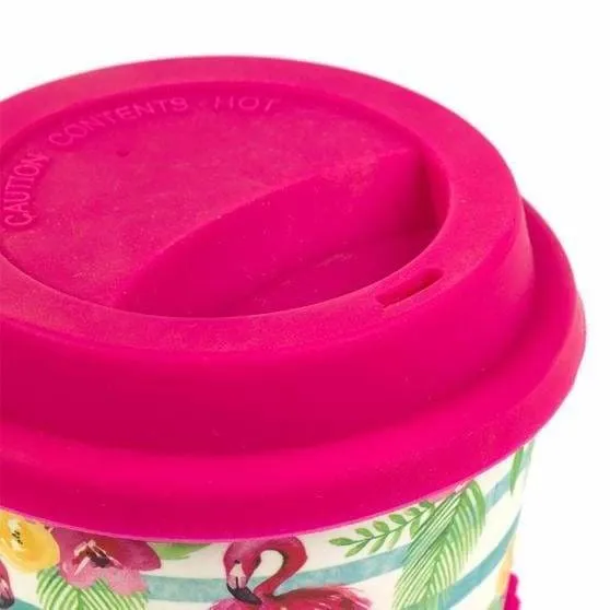 Flamingo Floral Bamboo Eco Travel Mug