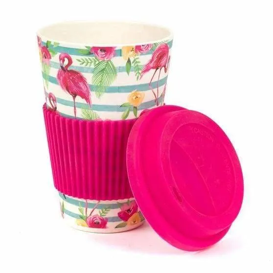 Flamingo Floral Bamboo Eco Travel Mug