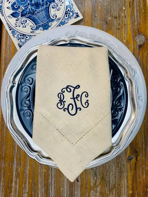 Florence Monogrammed Cloth Dinner Napkins - Set of 4 napkins