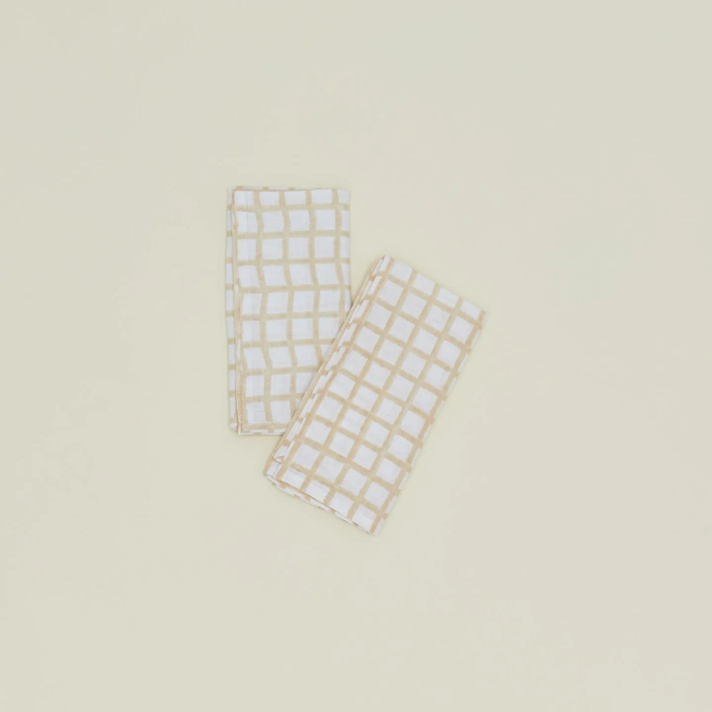 Hand Block Grid Napkin, Set of 2 - Tan