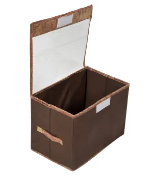 Heart Home Wooden Design Foldable Medium Non-Woven Storage Box/Bin For Books, Towels, Magazines, DVDs & More With Tranasparent Lid (Brown) -44HH0436