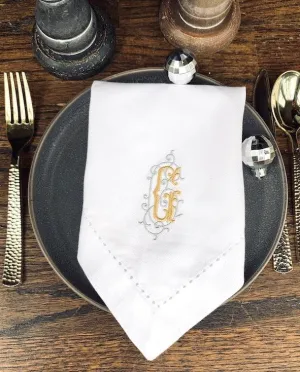 Iron Scroll Monogrammed Embroidered Cloth Napkins - Set of 4 napkins