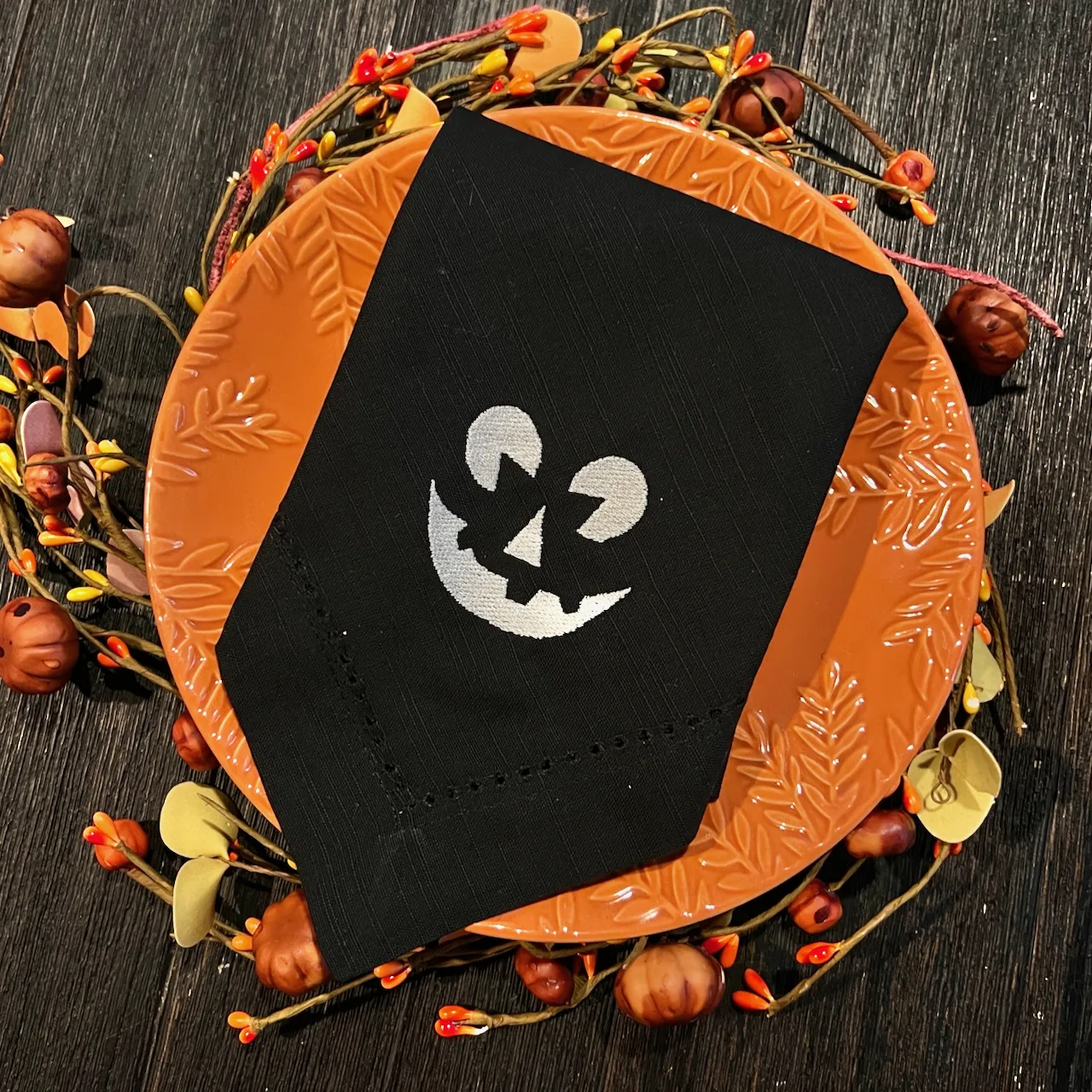 Jack O' Lantern Pumpkin Halloween Cloth Napkins - Set of 4 napkins