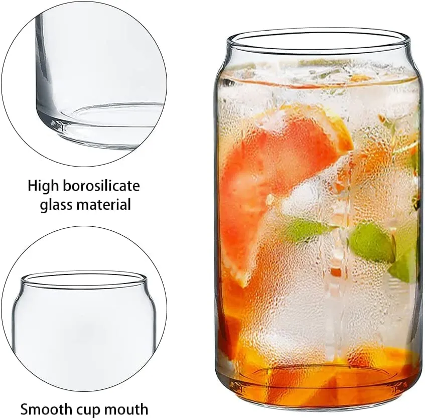 KiKiluxxa Transparent Round Glass Green Tea and Cold Coffee Can Mug with Lid and Straw Set of 1-540ml for Beer Soda Drinking Fruit Juice Milk Glass Sipper Tumbler Cup (540ml Lid Tea Can 1)