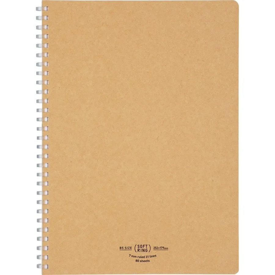 Kokuyo B5 Soft Ring NATURAL Series BLACK Notebook Dotted Line 7mm Rule Eco Friendly Notebook Sustainable Notebook | 80 Sheets SV608A