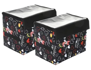 Kuber Industries Disney Minnie Storage Box|Non-Woven Foldable Small Storage Organizer for Toys|Cloths with Transparent Lid & Handle|Pack of 2 (Black)