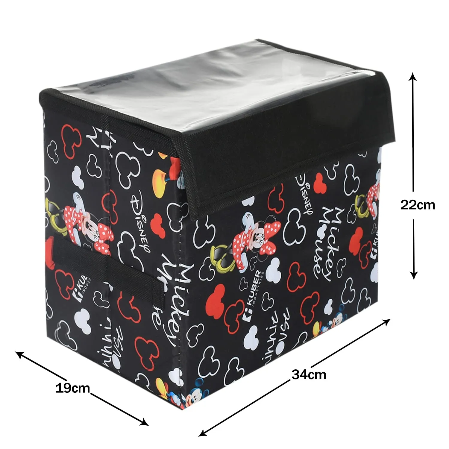 Kuber Industries Disney Minnie Storage Box|Non-Woven Foldable Small Storage Organizer for Toys|Cloths with Transparent Lid & Handle|Pack of 2 (Black)