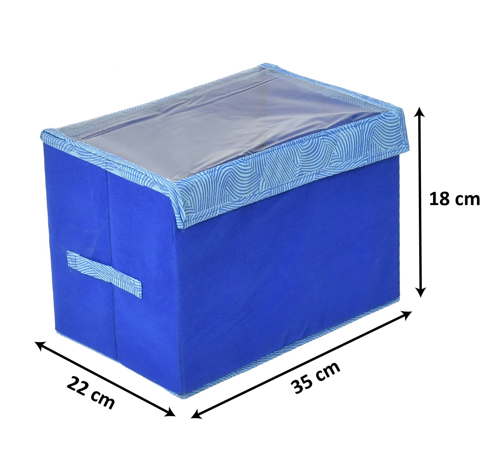 Kuber Industries Lehariya Printed Foldable Small Non-Woven Storage Box/Bin For Books, Towels, Magazines, DVDs & More With Tranasparent Lid (Blue) -44KM0450