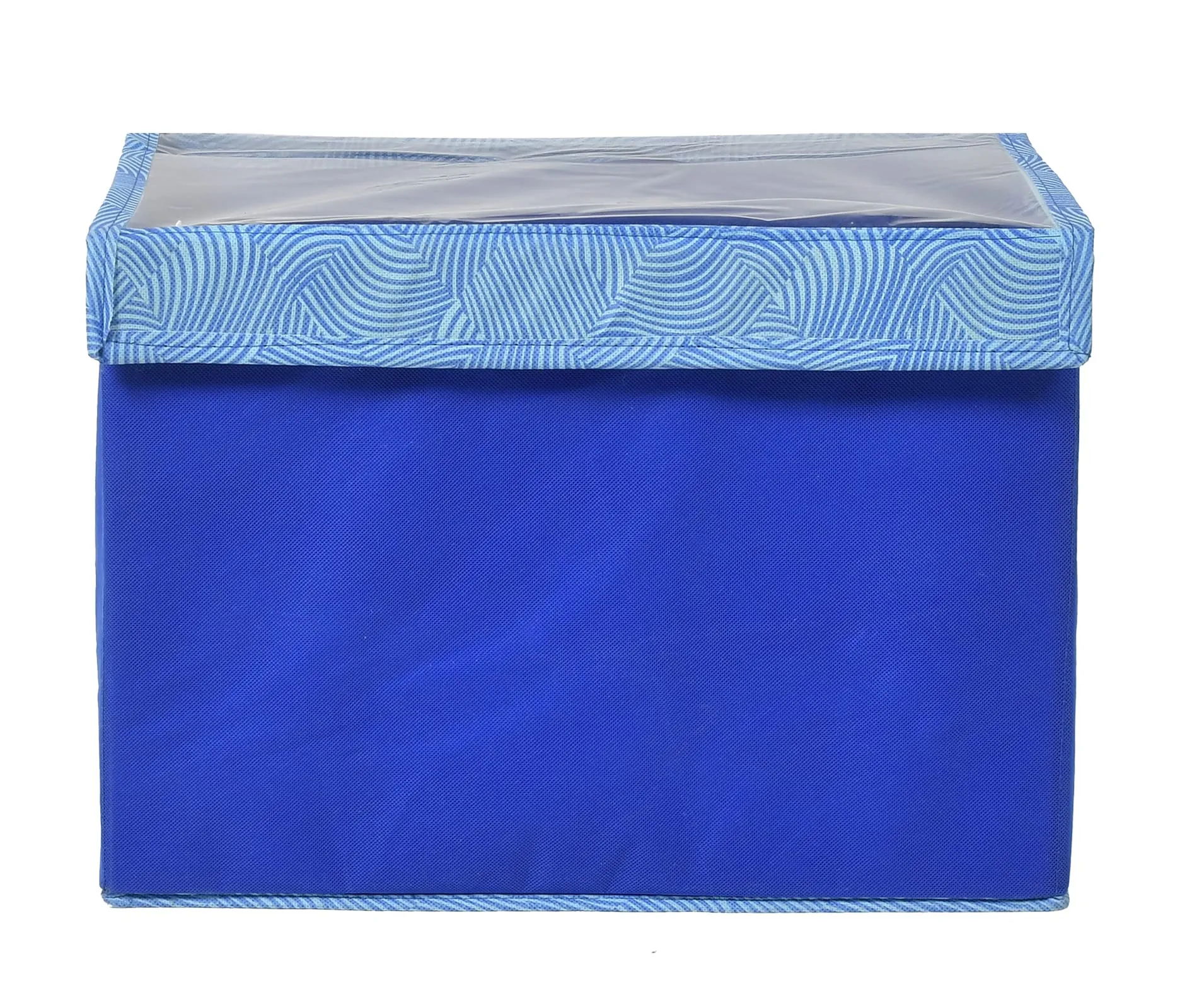 Kuber Industries Lehariya Printed Foldable Small Non-Woven Storage Box/Bin For Books, Towels, Magazines, DVDs & More With Tranasparent Lid (Blue) -44KM0450