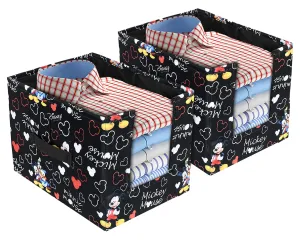 Kuber Industries Mickey Mouse Print Non-Woven Small Storage Box/Organizer For Home Decor- Pack of 2 (Black) 54KM4223