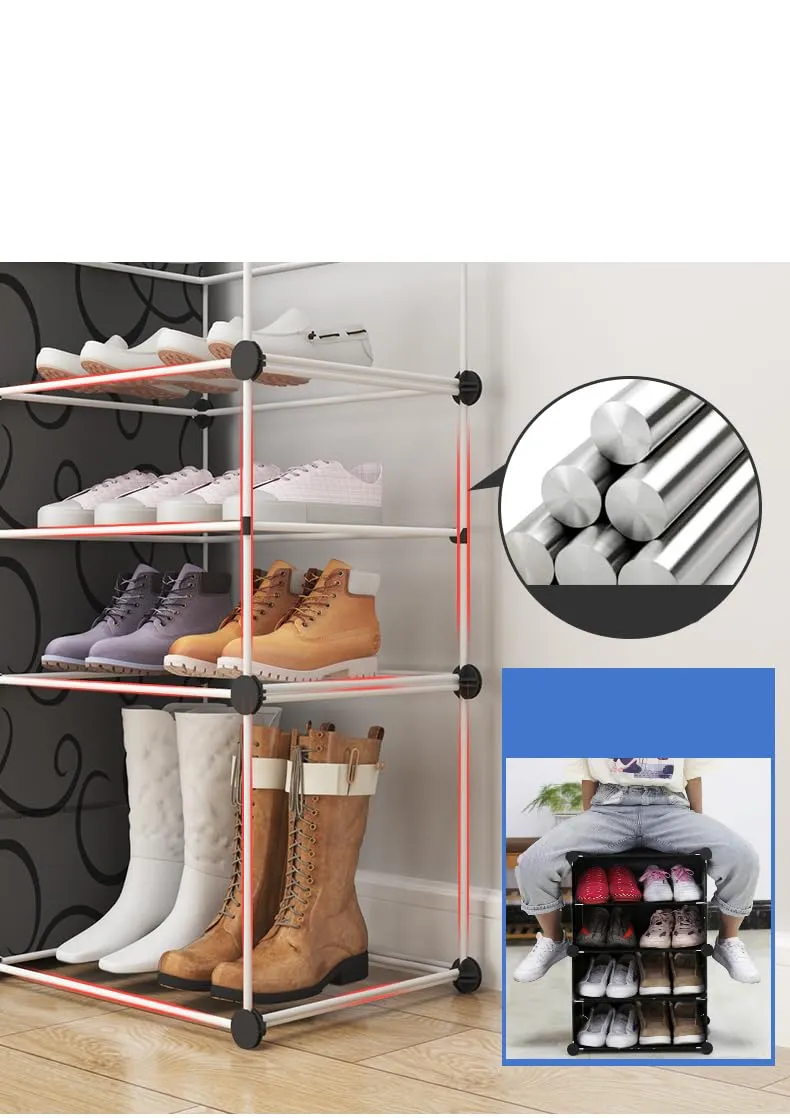 Kuber Industries Pack of 5 Shoes Cabinet | 6-Tier Foldable Shoe Rack Organizer for Closet | Plastic Shoe Shelf Collapsible Shoes Storage Box | Easy Assembly Shoe Cabinet with Lids | JL1C6TBK | Black