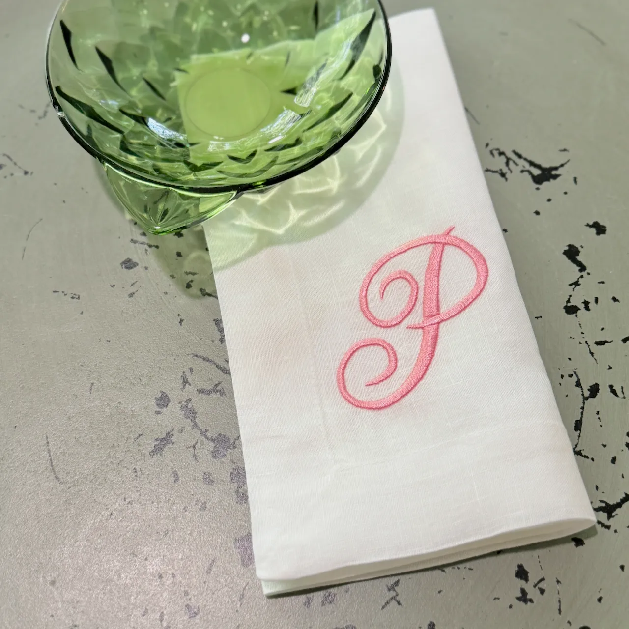 Large Script Monogrammed Cloth Dinner Napkins - Set of 4 napkins