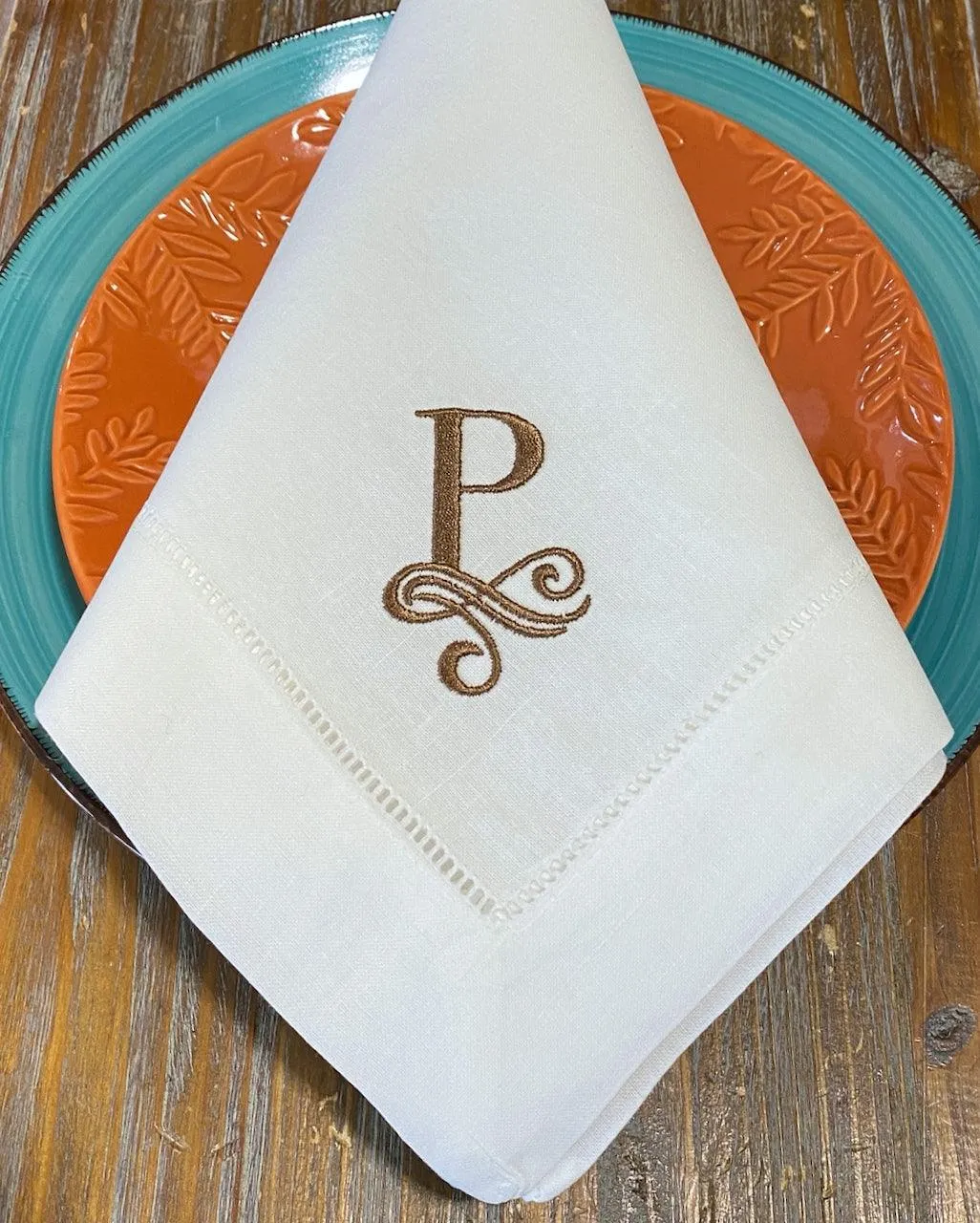 Lily Monogrammed Embroidered Cloth Dinner Napkins - Set of 4 napkins