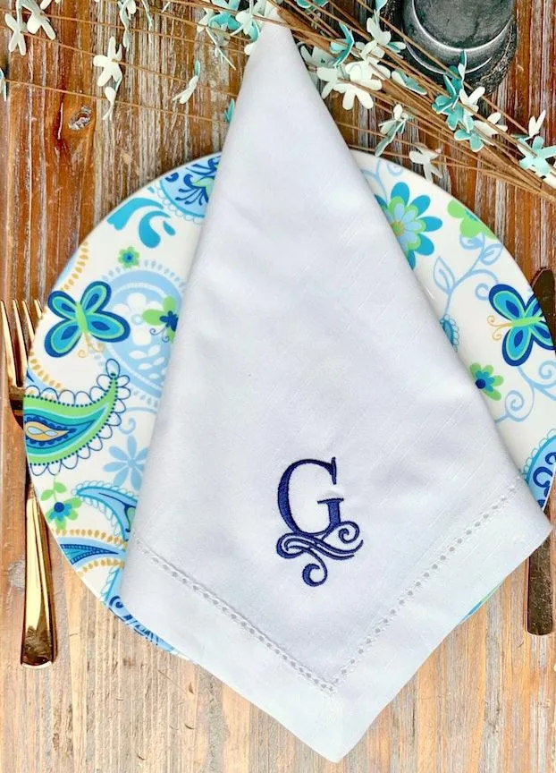 Lily Monogrammed Embroidered Cloth Dinner Napkins - Set of 4 napkins