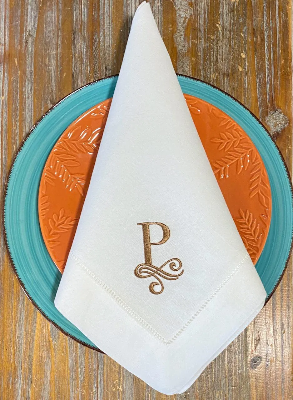 Lily Monogrammed Embroidered Cloth Dinner Napkins - Set of 4 napkins