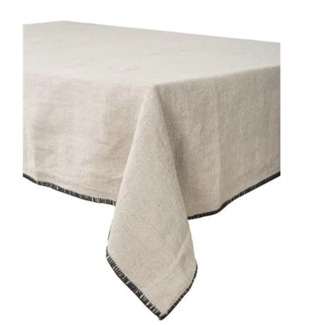 Linen Tablecloth with Black Overstitched Edge