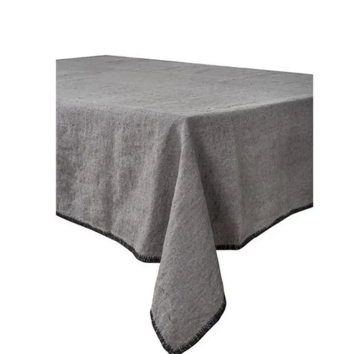 Linen Tablecloth with Black Overstitched Edge