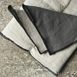 Linen Tablecloth with Black Overstitched Edge