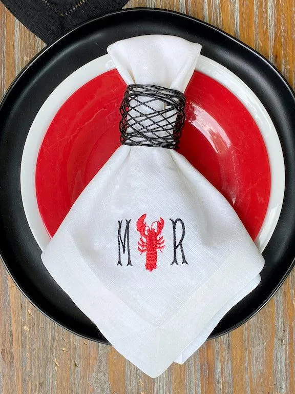 Lobster Monogrammed Cloth Napkins - Set of 4 Duogram Napkins