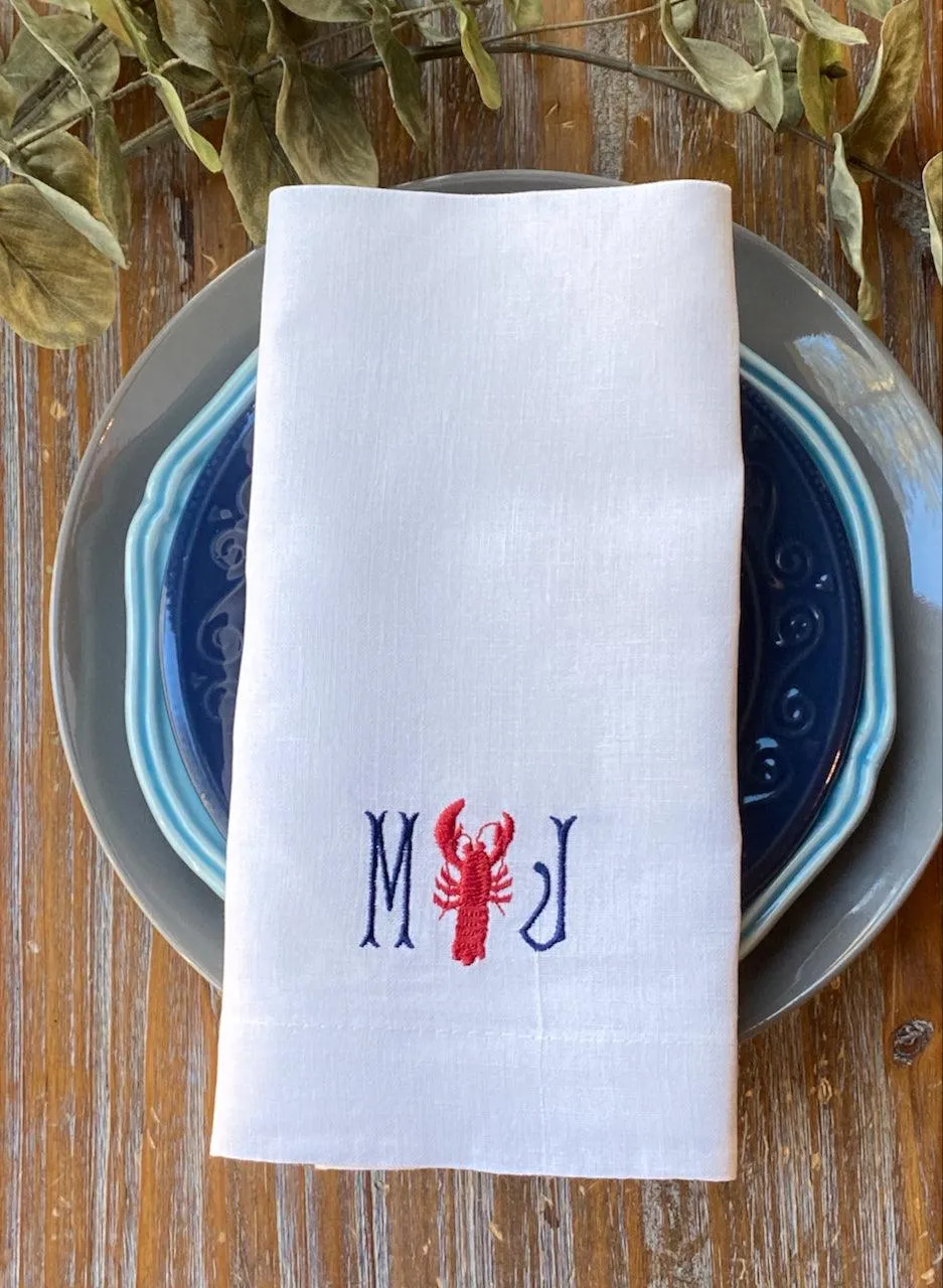 Lobster Monogrammed Cloth Napkins - Set of 4 Duogram Napkins