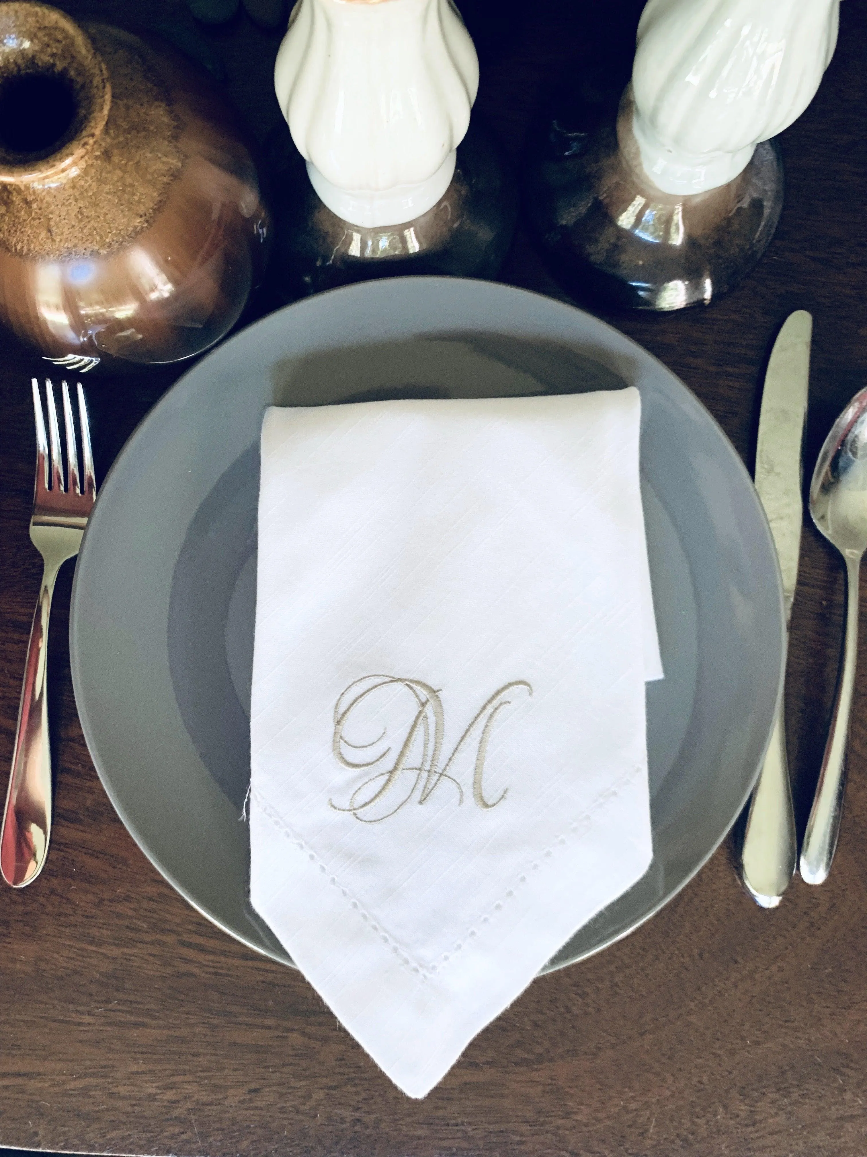 Lucia Monogrammed Cloth Dinner Napkins - Set of 4 napkins