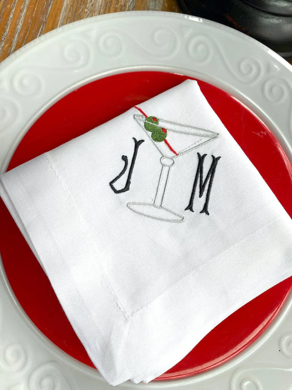 Martini Monogrammed Cloth Napkins - Set of 4 Duogram Napkins