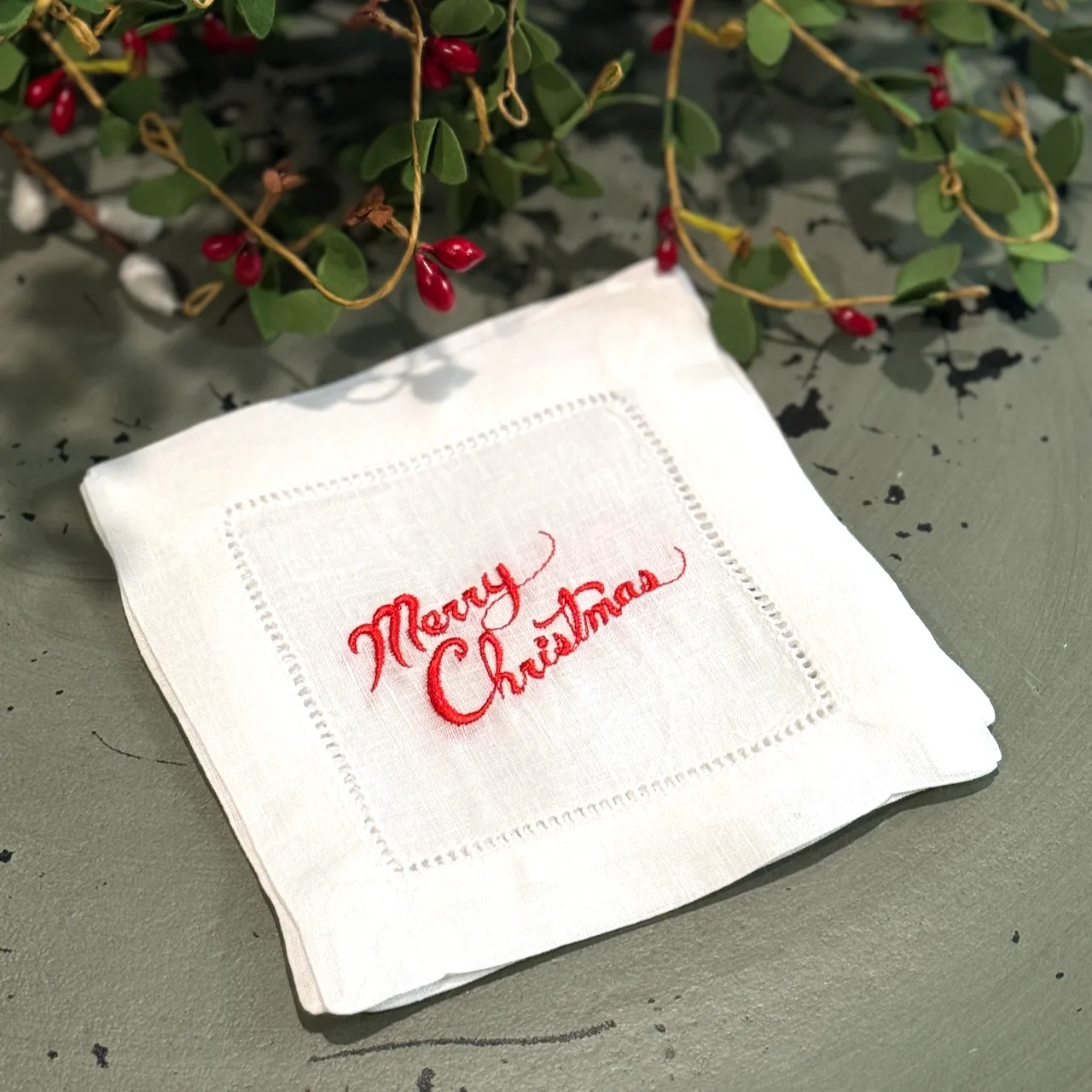 Merry Christmas Cloth Cocktail Napkins, Set of 4