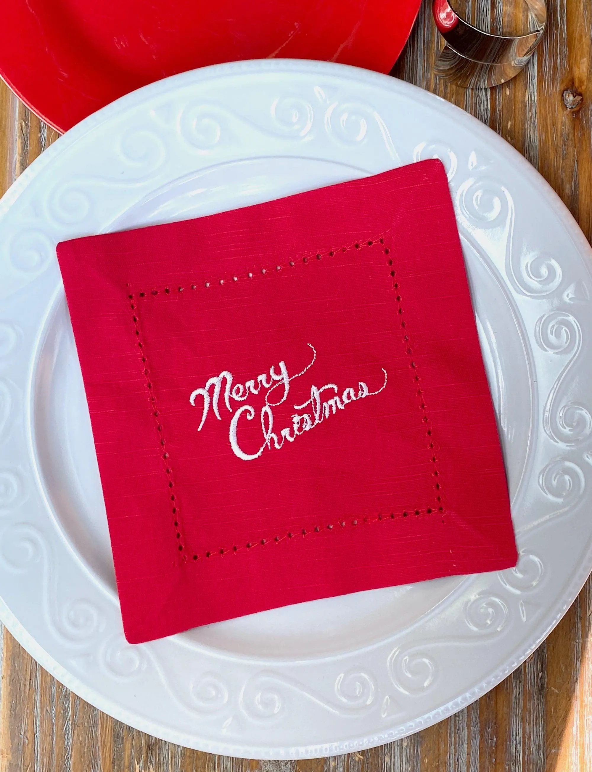 Merry Christmas Cloth Cocktail Napkins, Set of 4