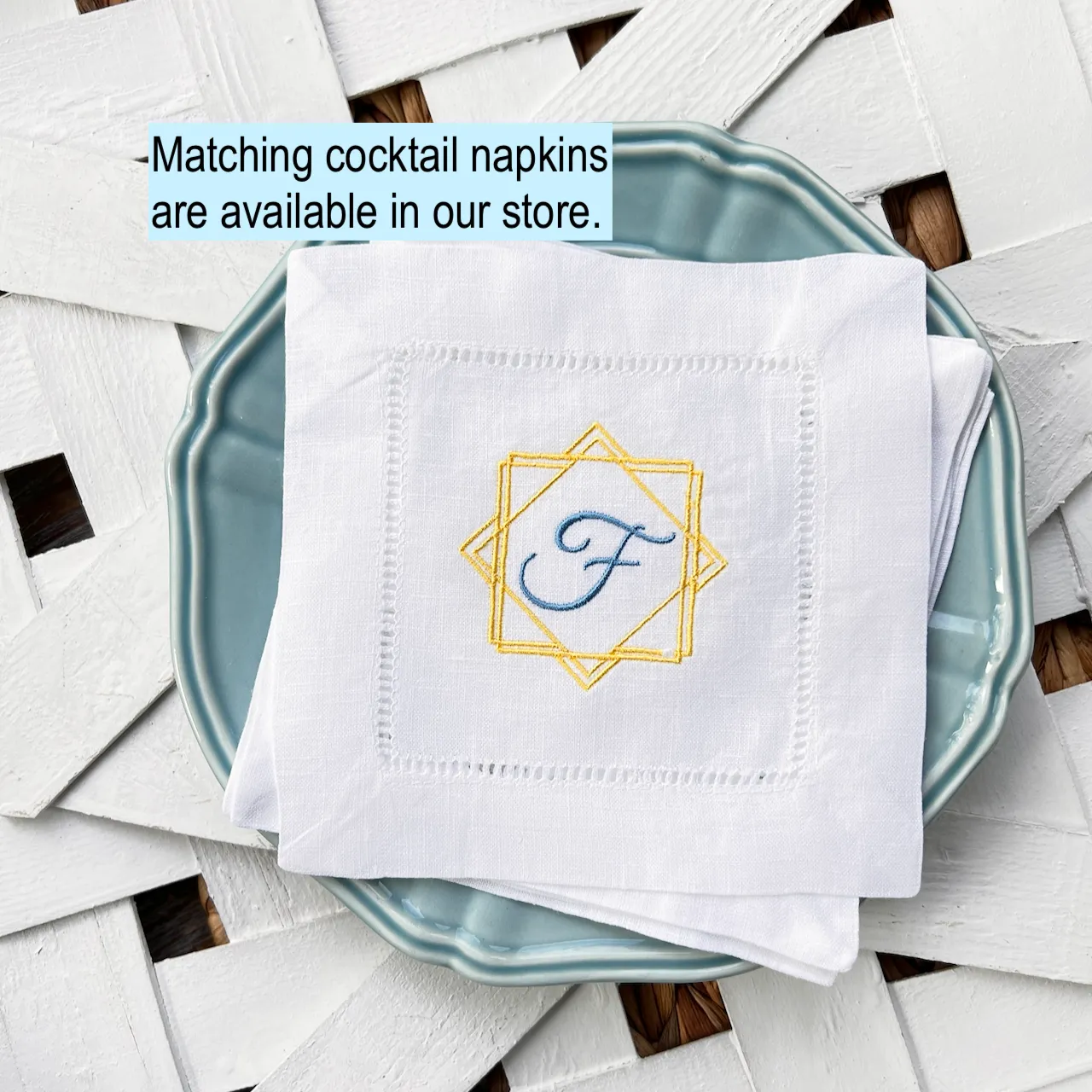 Modern Border Monogrammed Cloth Dinner Napkins - Set of 4 napkins