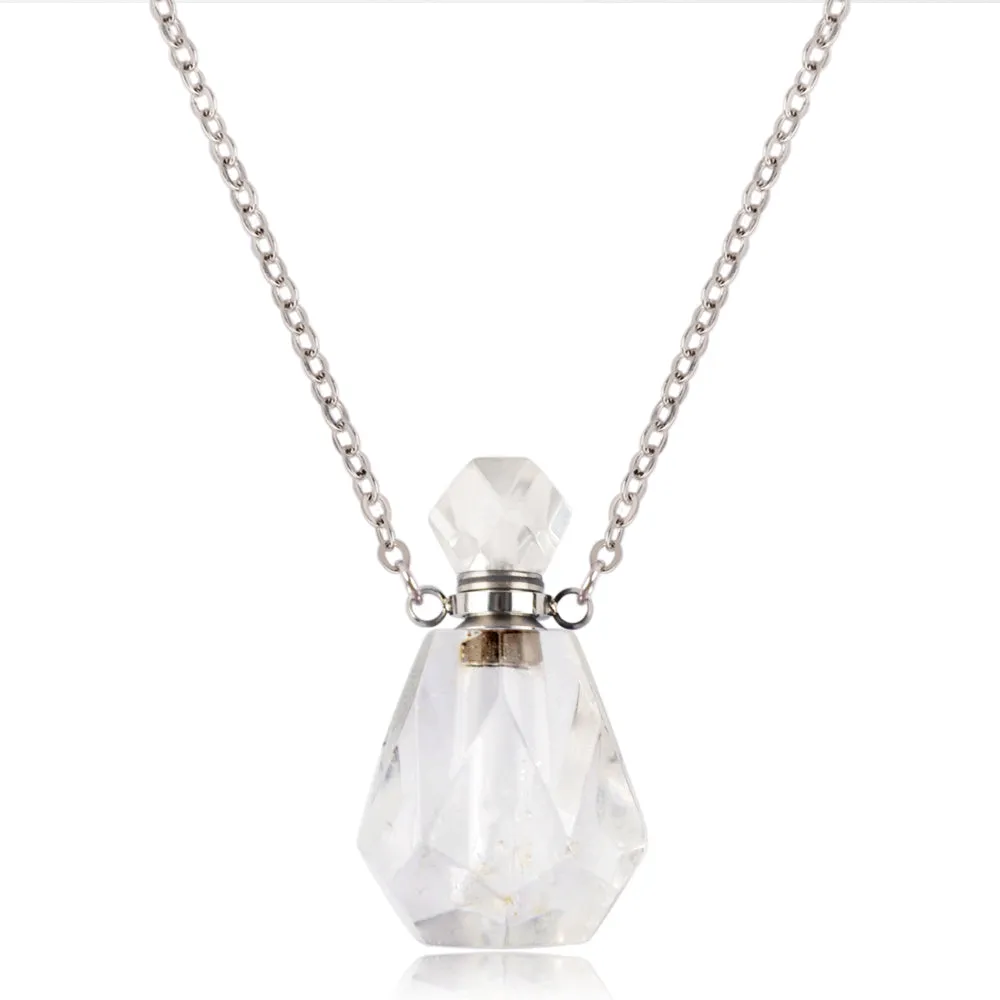 Monica Crystal Perfume Bottle Necklace Silver