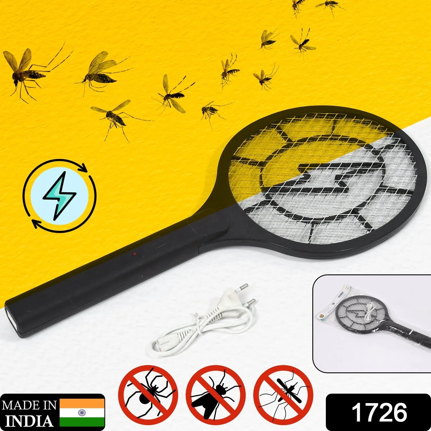 Mosquito Killer Racket Rechargeable Handheld Electric Fly Swatter Mosquito Killer Racket Bat, Electric Insect Killer (Quality Assured) (with Cable)