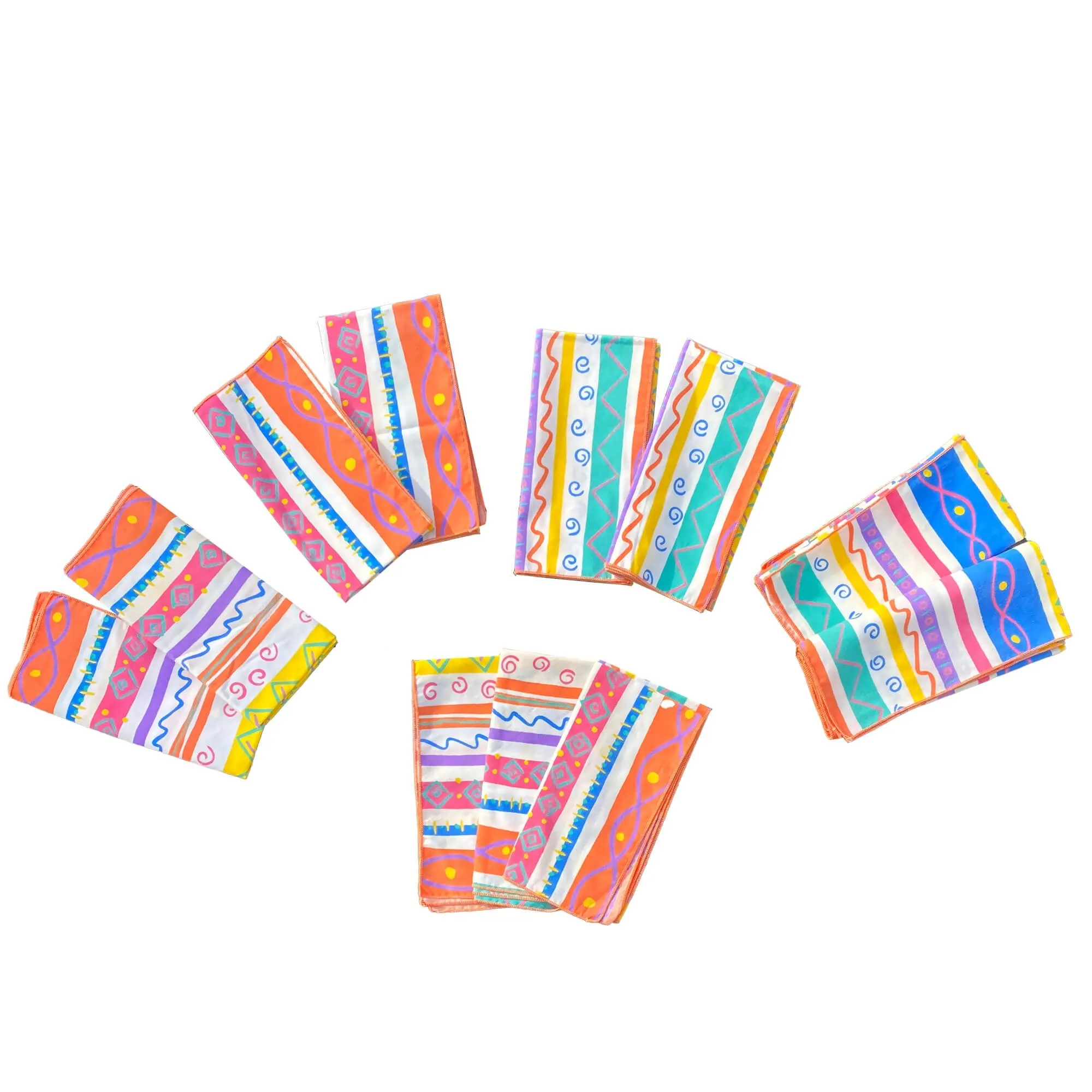 Multicolor Striped Cloth Dinner Napkins, 16". Washable. Set of 6