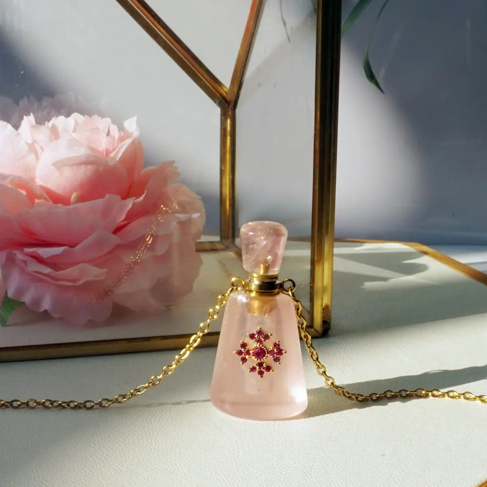 Myra Rose Quartz Perfume Bottle Necklace