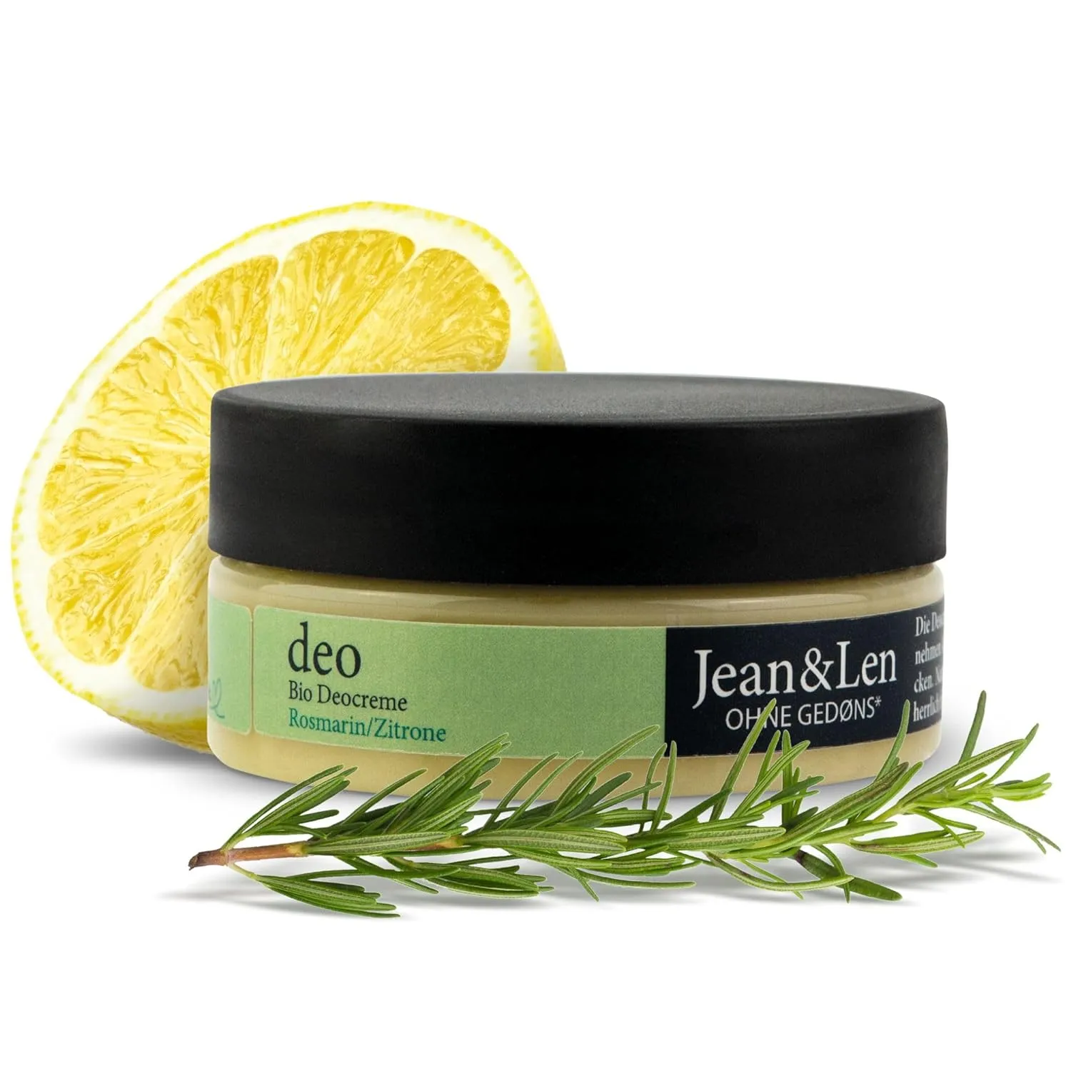 Natural & Organic Deo Cream Rosemary Lemon by Jean&Len, deodorant for Men and Women, with organic ingredients, vegan, 0.18 Oz.