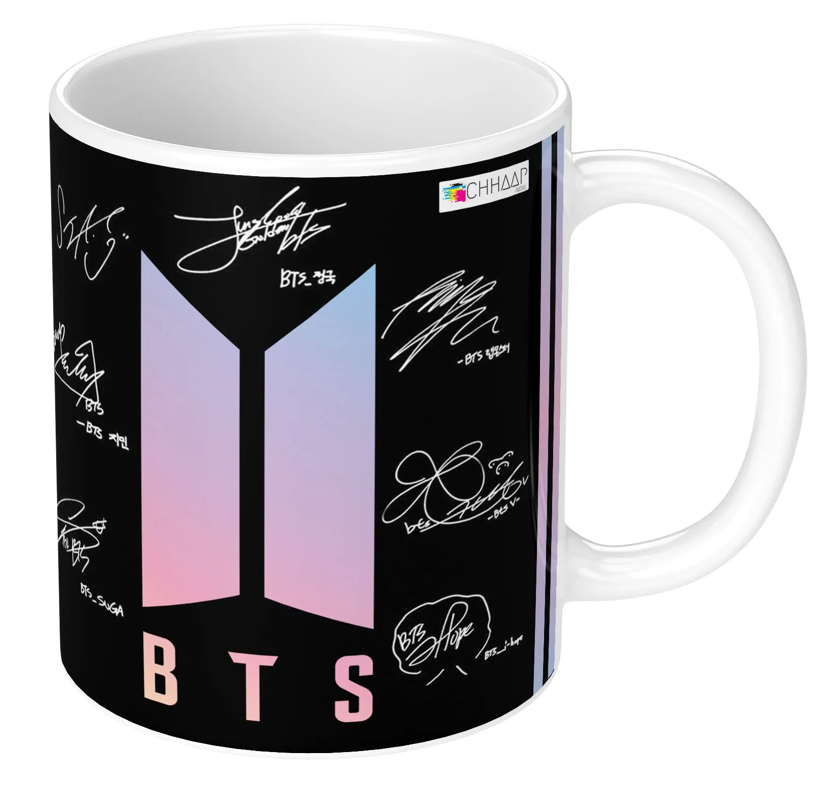 NH10 DESIGNS BTS Printed Mug with Keychain for Girls Boys Birthday Gift for Friends BTS Music Band V Suga J-Hope Jungkook Jin Jimin Rm, BTS Mug (Coffee Mug-350ml) -B61WMK 23 (Ceramic)