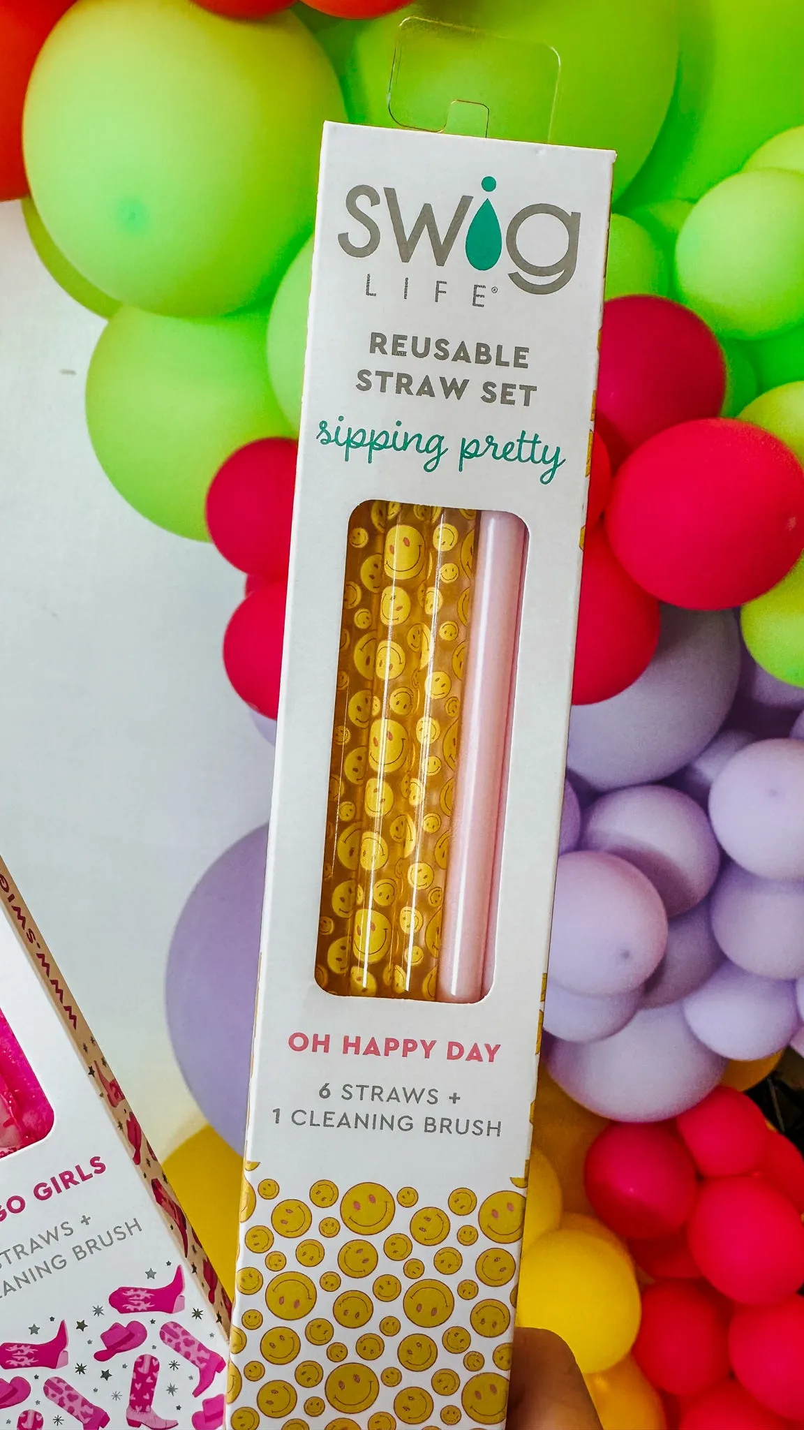 Oh Happy Day   Pink Reusable Straw Set Swig